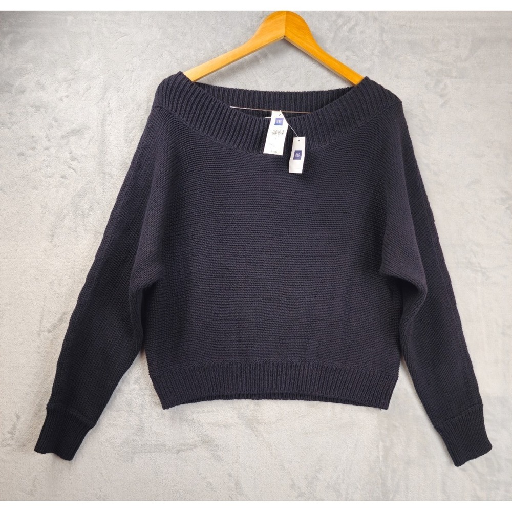 Gap Women's Jumper Large Navy Blue Scoop Neck Pullover Cotton NWT